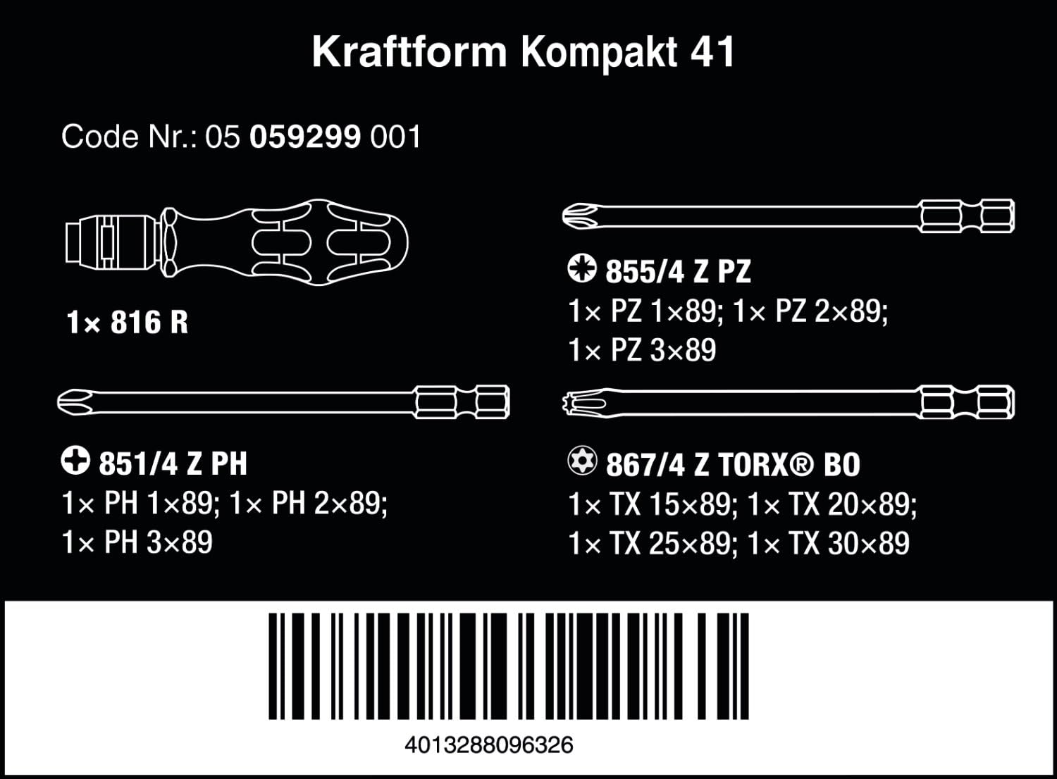 Wera Kraftform Komapkt 41 Bitholding Screwdriver Set, with bits in pouch, PH/PZ/TXBO, 11PC, 05059299001, Multi-colour, 1/4" x 10 mm - Image 3