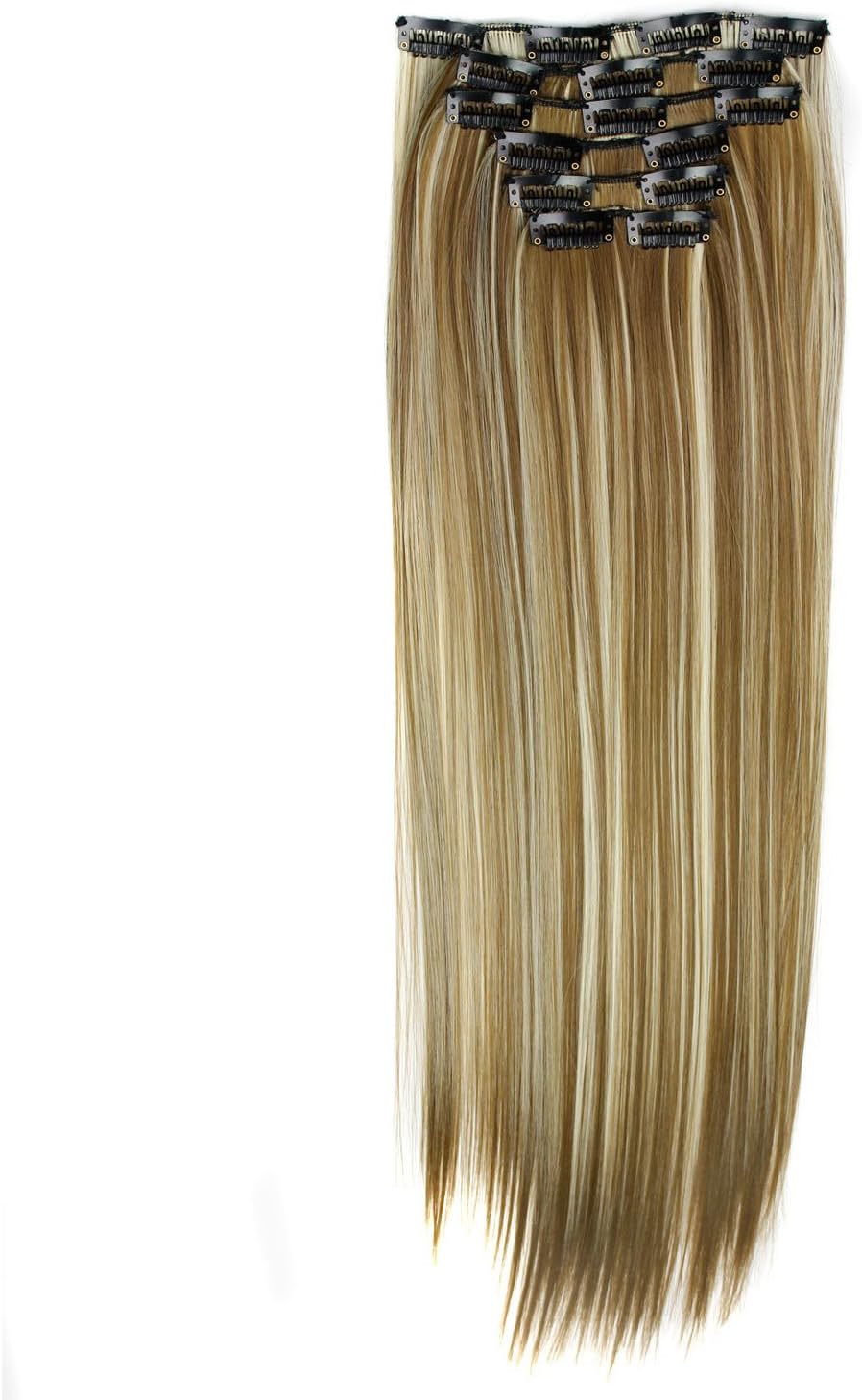 Willsa 6Pcs Full Head Natural Women 16 Clips Synthetic Straight Hair Extensions