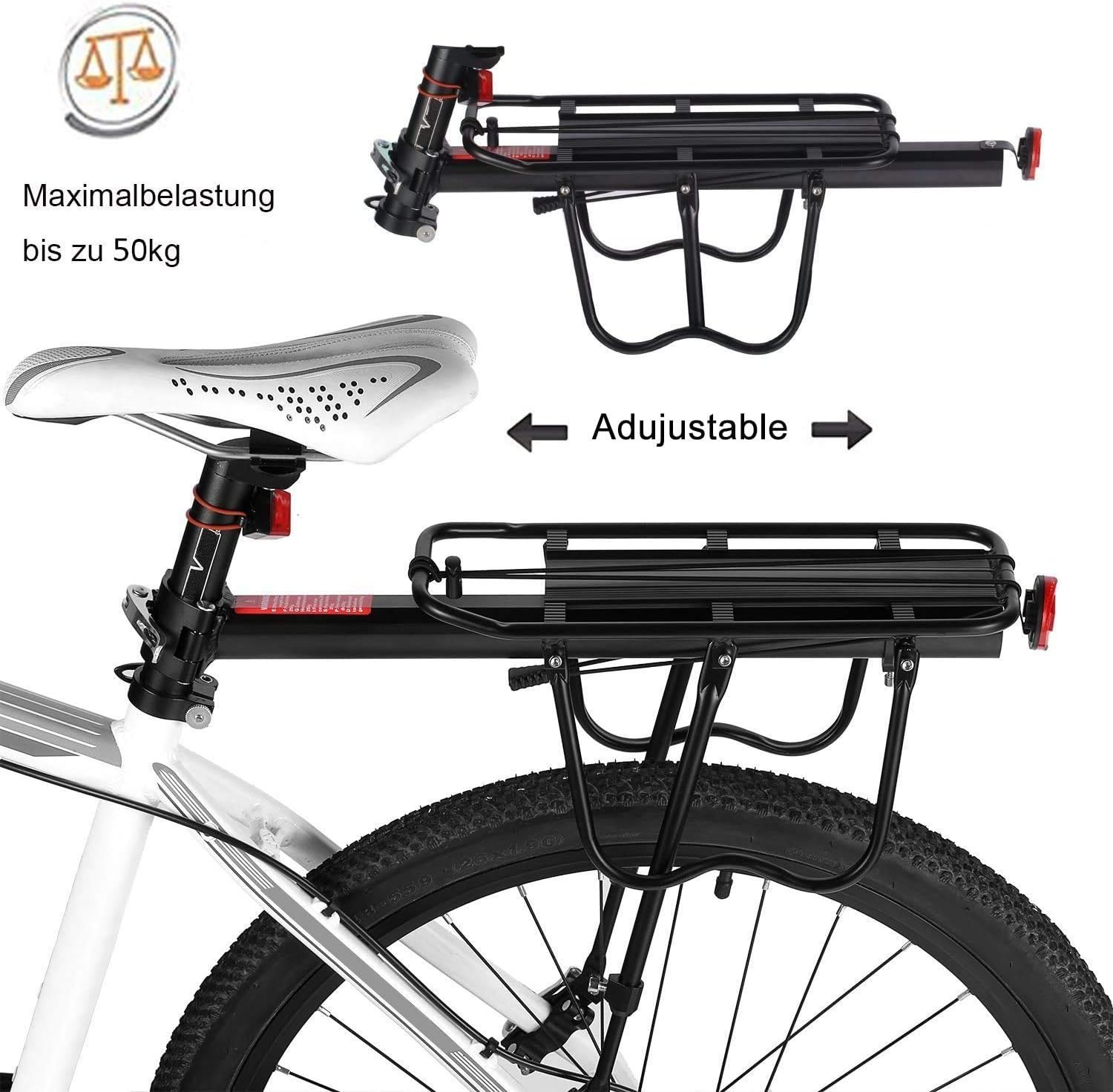 Calar Rear Bike Rack, Adjustable 110 lbs / 50KGS Pannier Bicycle Cargo Rack Quick Release Aluminum Bike Luggage Carrier Rack MTB Luggage Cargo Rack with Reflector (Upgraded-Black) : Sports & Outdoors