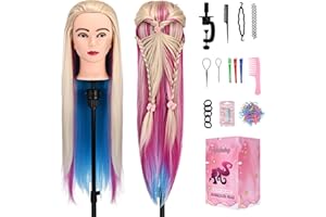 AOFADANING 28" Mannequin Head With Hair Cosmetology Manikin Practice Braiding Doll Head For Hair Styling Training Head For Braiding Hairdressing With Free Wig Head Stand Hair Styling Tools Set (multicolour)
