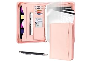 Leathario Portfolio, Vegan Leather 3-Ring Binder with Zipper, A4 Padfolio, Includes 10 Sheet Protectors and 3 Notepads, Multi