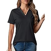MAGCOMSEN Women's Polo Shirts V-Neck Short Sleeve UPF 50+ Sun Protection Collared Golf Shirt Work Summer Tops
