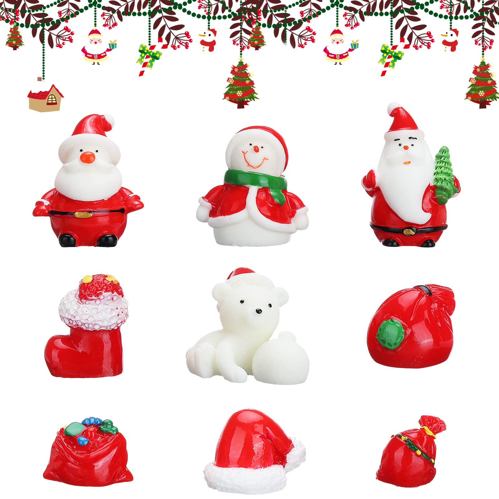 Mini Christmas Figures 9PCS Christmas Resin Figures Christmas Miniature Ornament Kits Set Resin Crafts Decoration For Christmas Party Supplies
