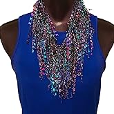 Scarf Necklaces for Women Dressy - Turquoise and Purple Scarves for Women Dressy - Travel Scarf for Woman- Travel Jewelry - Lightweight Fringe Necklace - Handmade Fashion Accessories - TA