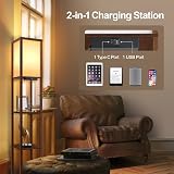 OUTON Floor Lamp with Shelves Walnut Brown LED USB Type C 3 Color Temp view 4