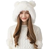 HUAMULAN Women Winter Sherpa Beanie Hats Knit Ear Flaps Peruvian Cover Ears Fleece Lined Ski Snow Hat Pompoms