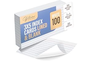 OFFILICIOUS Ruled Index Cards 3x5 — Durable Blank Cards Bulk for Writing Recipes, Notes &amp; Flash Cards for Studying — 100 No Bleed-Through White Double-Sided Notecards 3x5 Lined &amp; Blank