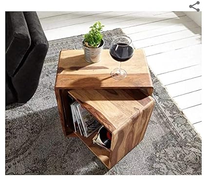 S.S WOOD Solid Shesham Wooden Cube Bed Side End Table with Drawer