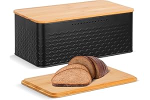 Pitmoly Bread Box, Metal Bread Container with Bamboo Lid, Bread Storage Container for Kitchen Countertop, Large Modern Bread 