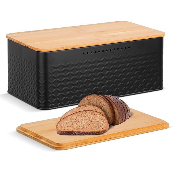Boîte à Pain En Fer Noir Givré - Conservation Pain Et Pâtisseries - Dimensions : 43.5 X 27 X 18 Cm - Déco Cuisine Rétro - 8