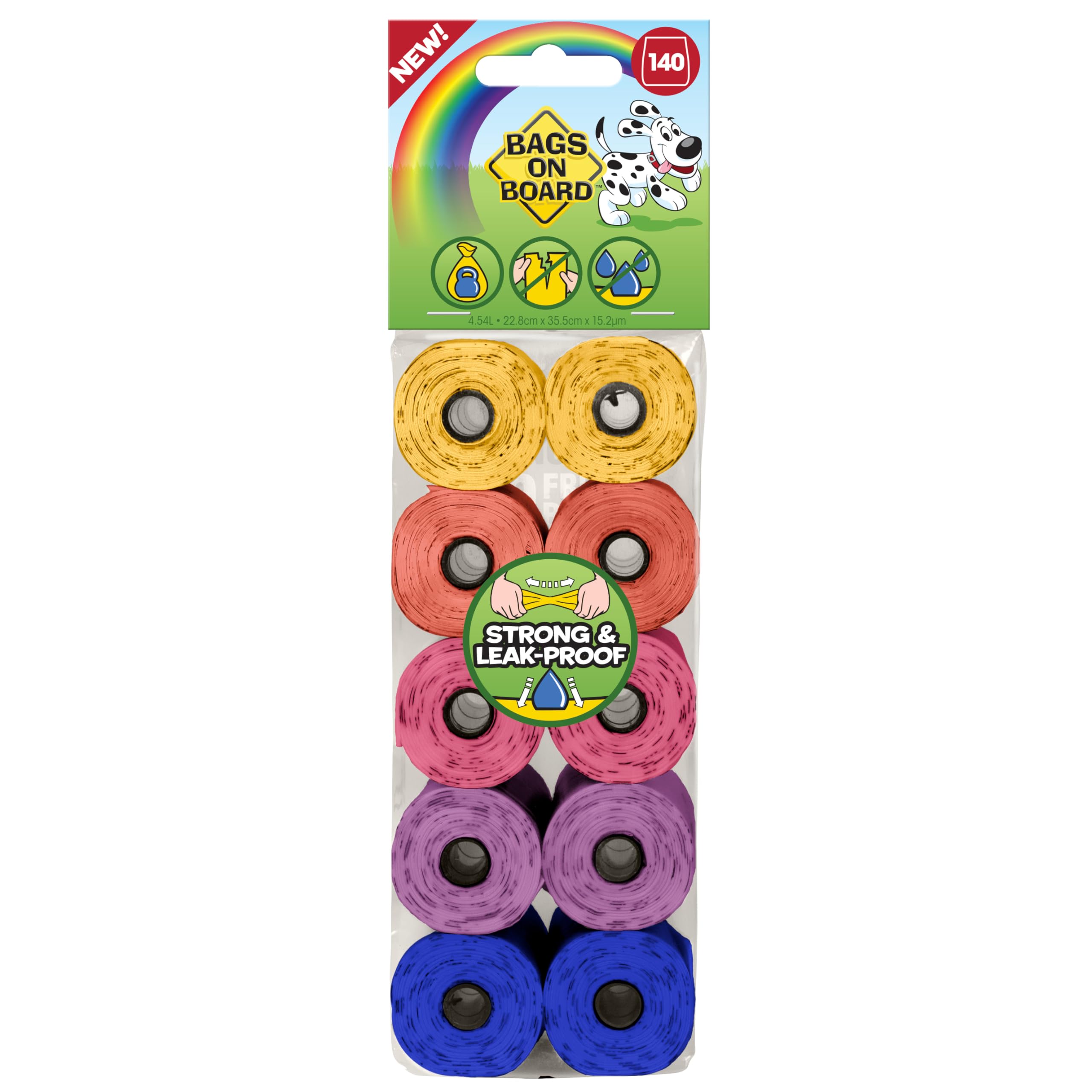 Bags On Board Dog Poo Bags | Strong, Leak Proof Dog Waste Bags | 140 Rainbow Bags