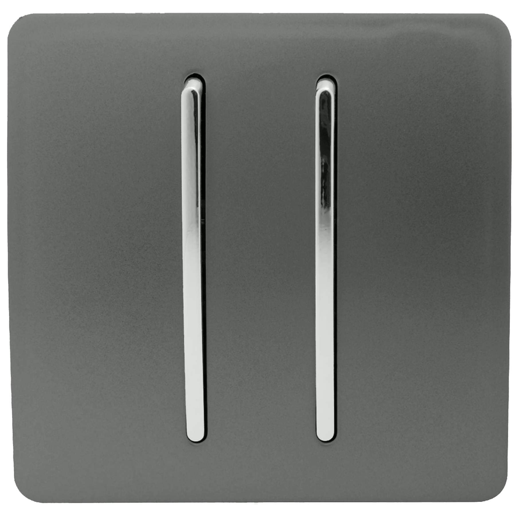 Trendi 2 Gang 3 way (Intermediate) 240V Screwless Raised Front Plate Plastic Artistic Modern Glossy 10 Amp Chrome Rocker Double Electrical Wall Light Switch Charcoal Grey - ART-SS99CH โ image 1
