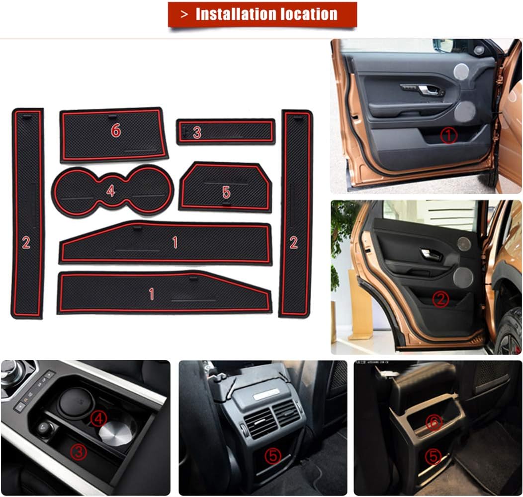 SureMart Cup Holder Liner Custom Fit for Land Rover Evoque 12-15 Door Slot Pad Center Console Mats Interior Accessories Anti-Dust Anti-Slip (8Pcs) Red