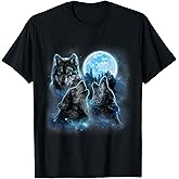 Three Wolves Howling Under ICY Full Moon, Gray Wolf T-Shirt