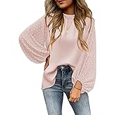 Samefar Womens Tops Dressy Casual Lantern Long Sleeve Blouses Swiss Dot Crew Neck Fall Tunic Dressy Loose Outfits