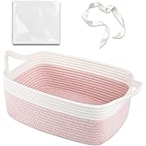 OIAHOMY Woven Basket, Gift Basket Empty with Gift Bags and Ribbons, Rope Baskets for Baby Showers, Storage Baskets with Handles for Nursery, Pet Toy Organizer - Pink & White
