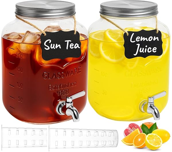 2 GALLON DRINK DISPENSERS – LARGE GLASS BEVERAGE...