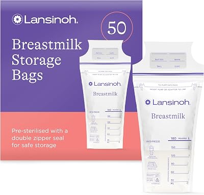 Lansinoh Breast Milk Storage Bags 180ml 50 Pack Pre-Sterilised BPA Free