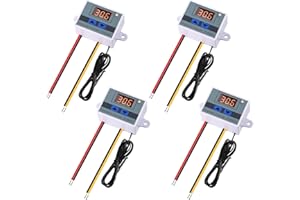 Alinan 4pcs 12V 10A 120W XH-W3001 Digital LED Temperature Controller Mini Thermostat Switch with Waterproof NTC 10K Thermistor Sensor Probe, -50℃ to 110℃ Heating/Cooling Temperature Control