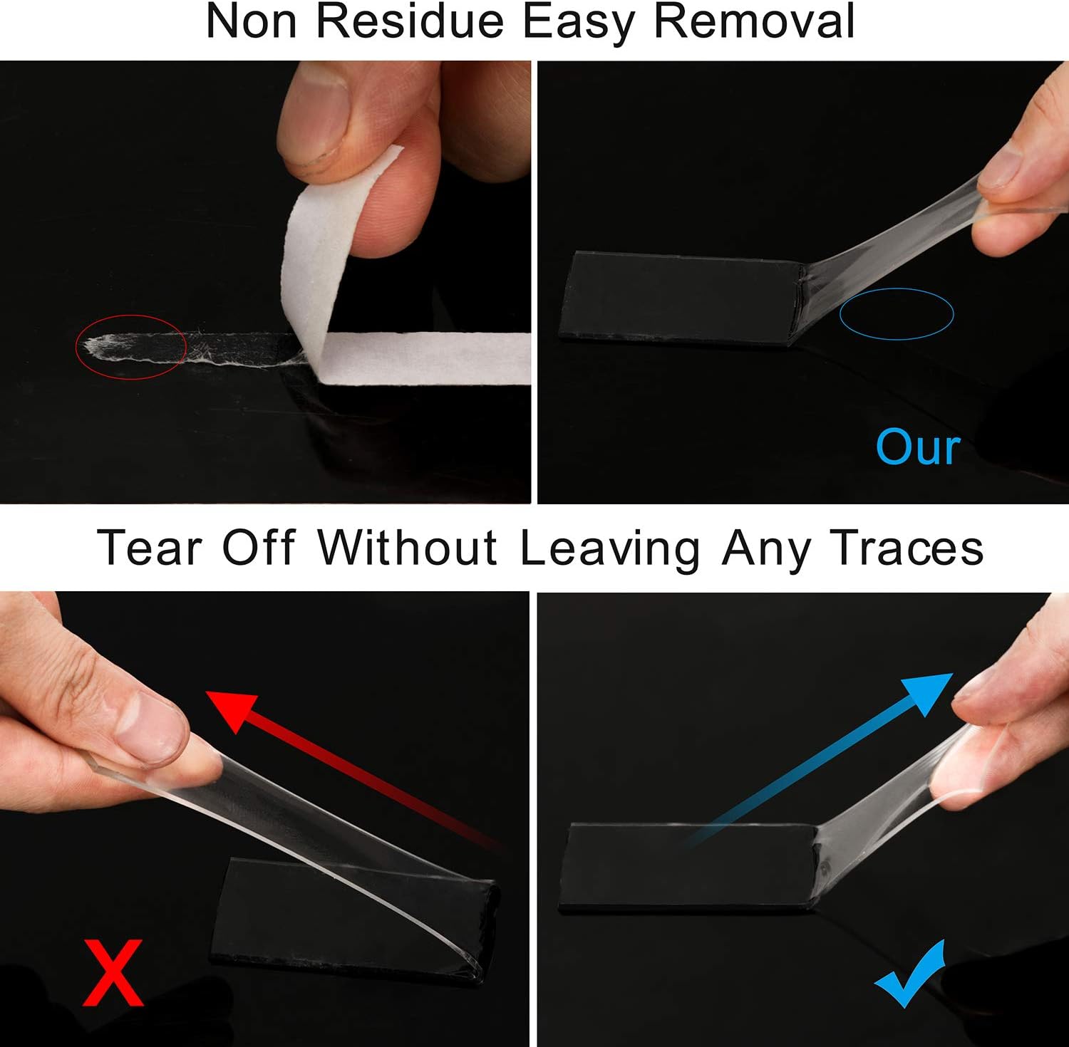 Double Sided Mounting Carpet Tape Heavy Duty, Traceless Washable Removable Strong Adhesive Rug Tape Gripper, Reusable Clear Anti Slip Gel Grip Tape : Office Products