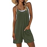Lepunuo Womens Summer Casual Loose Rompers Athletic Sleeveless Stretchy Short Overalls Jumpsuits with Pockets