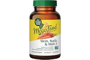 MegaFood Skin, Nails & Hair 2 - Vitamins For Women & Men - Biotin, Vitamin A, Vitamin C, Zinc, Vitamin B6, Vitamin E, Pantothenic Acid - Vegan - Made Without 9 Food Allergens - 90 Tabs (45 Servings)