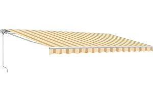 ALEKO Retractable 16x10 Feet Motorized White Frame Patio Awning - 100% Polyester Canopy, Cover, Sun Shade, Shelter for Yard, Deck, Balcony - UV Protection – Multi-Stripe Yellow - AWM16X10MSYL315