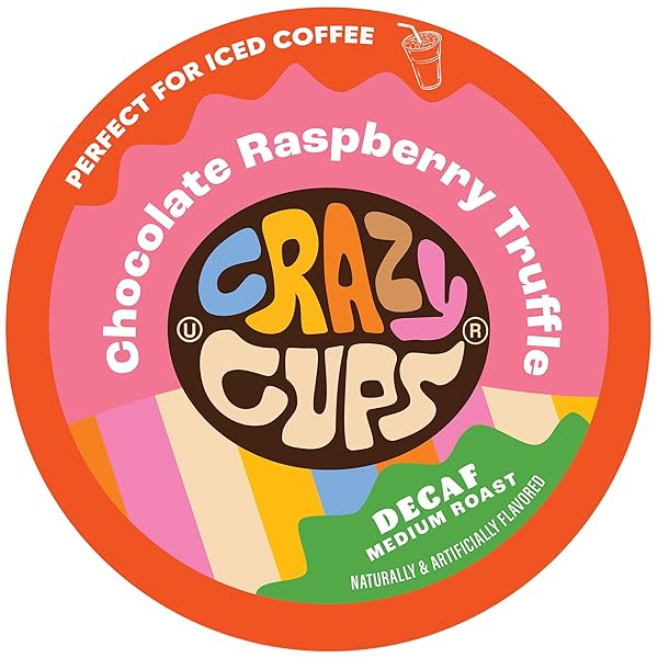 CRAZY CUPS DECAF FLAVORED COFFEE PODS – DECAF CHOCOLATE RASPBERRY TRUFFLE – DECAFFEINATED COFFEE PODS FOR KEURIG K-CUPS MACHINES, 22 COUNTS