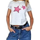 Xineicy Y2K Crop Tops for Women Star Print Tees Vintage Baby Tee Short Sleeve Summer Tops