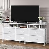 LIVEHOM Dresser TV Stand for 75 Inch TV, 63 Inch Long Dresser with 6 PU Drawers, Fabric Chest of Drawers with Shelves, Entertainment Center for Living Room Bedroom
