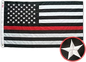 WINBEE Thin Red Line Flag 3x5 Ft with Embroidered Stars, Sewn Stripes and Long Lasting Nylon, American Flag Black and White Honoring Firefighters and EMTs, US Flag Decor of Firefighter Flag.