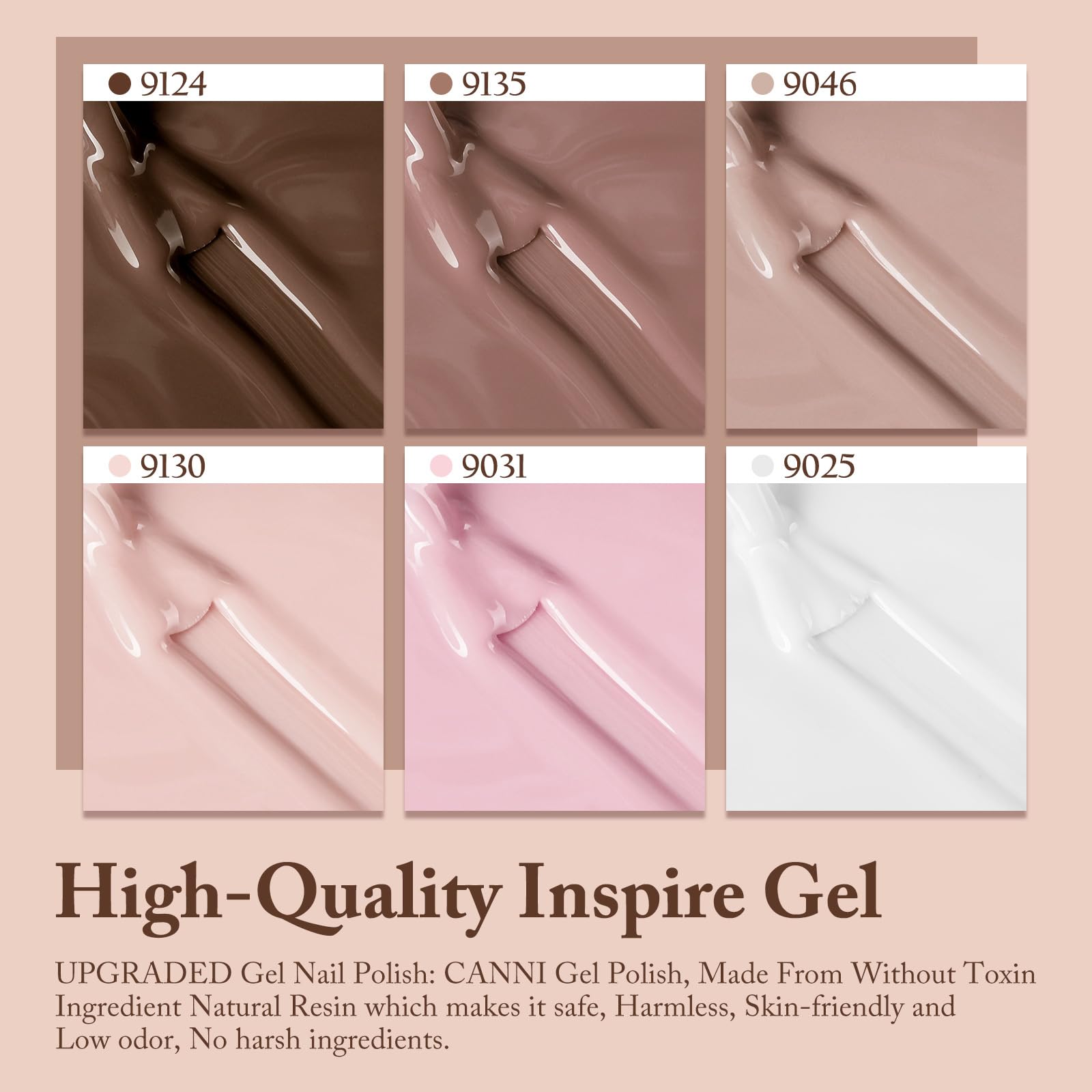 CANNI Gel Nail Polish Kit -6 Colors Nude Pink 9ML Gel Polish Set Skin Tones French Nail Neutral Brown Soak Off Gel Nail Kit Manicure DIY Manicure Salon DIY - Image 6