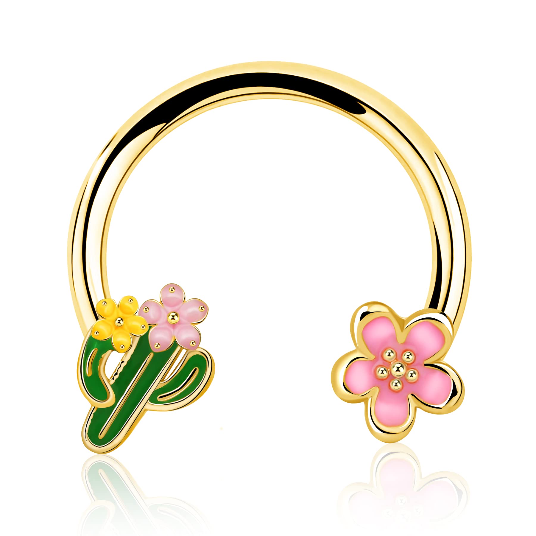 Melighting 16G Cactus Septum Rings 16G Daith Piercing Jewellery 316L Stainless Steel Septum Jewellery Helix Earrings Cartilage Earring Conch Rings Horseshoe Nose Rings for Women