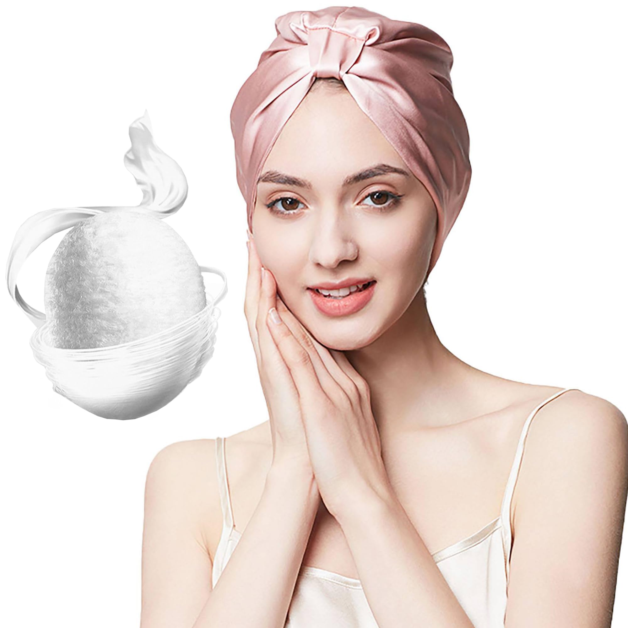 SYXLS Natural Silk Bonnet for Sleeping, 100% Pure Mulberry Silk Sleep Cap for Hair Care Women, Mulberry Silk Sleep Cap for Women Hair Care Soft Silk Hair Wrap Elastic Stay on Head (Pink)