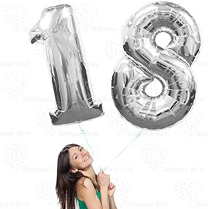 18th 20th Giant Helium Foil Mylar Glossy Silver Balloons Banner for Birthday Party Decorations (Premium Quality), 40 Inch / 100 cm, Shiny Chrome Silver, 1 8 2 0, 1st 2nd 8th 10th 12nd 21st 28th 80th