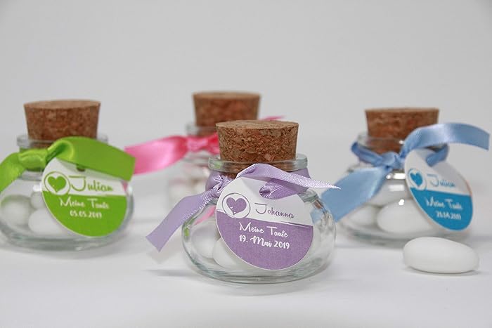 Korkenglas Gastgeschenk zur Kommunion, Konfirmation, Firmung, Taufe personalisiert - Geschenke für Gäste - Taufgeschenke