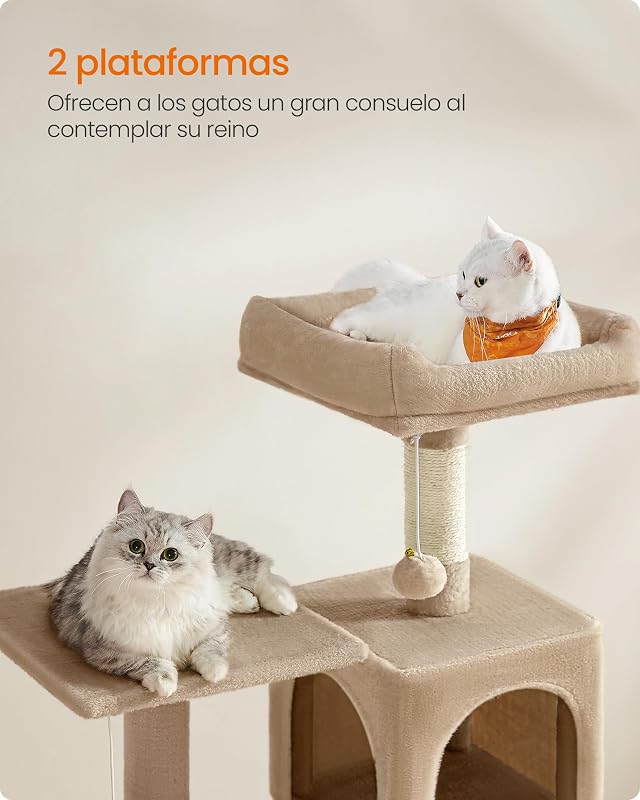 Árbol para Gatos, Altura 137,7cm, Multinivel, 4 Postes Rascadores