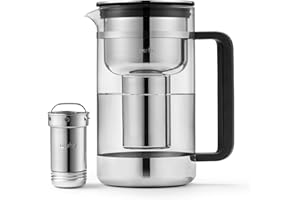 Aarke Purifier Glass Water Pitcher, Refillable Stainless Steel Filter, 8-Weeks Performance, BPA-Free, Dishwasher Safe, Pure & Enriched Refill Granules, 1.66L (7 Cups) Capacity