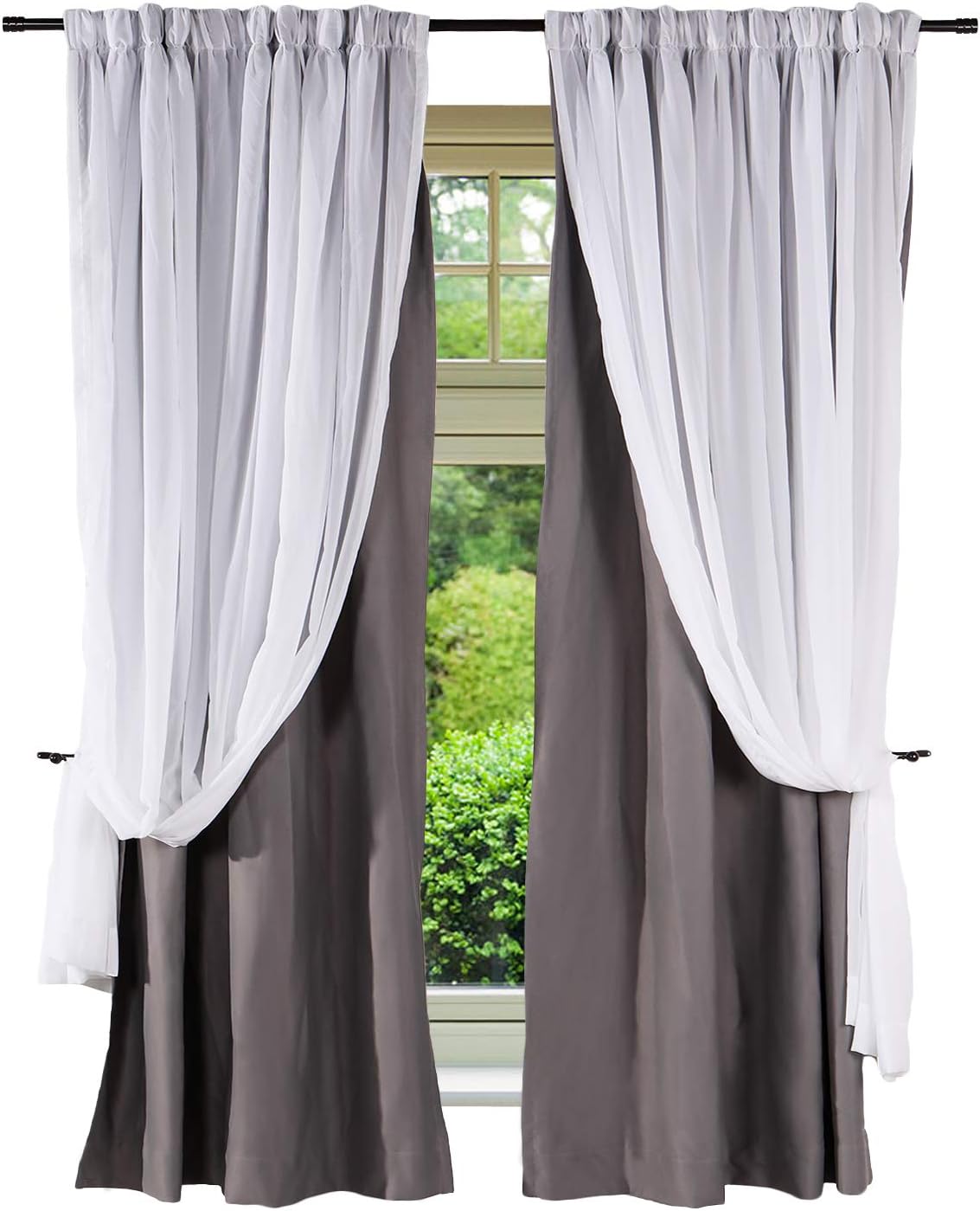 Frelement Double Layered Curtains Back Tab Patio Door