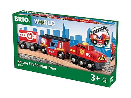 BRIO World 33844 Feuerwehr-Löschzug – Feuerwehrzug mit Feuerwehrschlauch und Wassertank – Kleinkindspielzeug empfohlen ab 3 J
