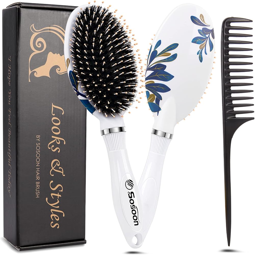 Sosoon Hair Brush Boar Bristle Paddle for All Hair Types Red 1pc Gifts