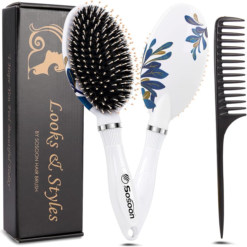 Sosoon Hair Brush Boar Bristle Paddle for All Hair Types Red 1pc Gifts