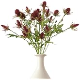 HUIANER Artificial Thistle Spray Eryngium Flowers 2pcs Artificial Real Touch Eryngium Artificial Sea Holly Flowers for Wedding Bridal Bouquet Wreath Table Centerpiece Outdoor Decor (Red)