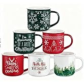Jinei 6 Pcs Christmas Coffee Mug, Christmas Gift Set for Camper Mugs Nature Forest Cups Campfire Gift Mug Hot Chocolate Ceramic Mugs