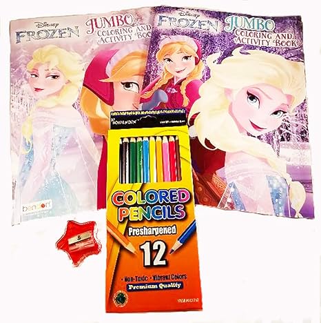 Amazon Stuff N Junk 2 ディズニー アナと雪の女王 ジャンボ ぬり絵 アクティビティブック2冊 カラー鉛筆12本 無料の鉛筆削り付き お絵かき ねんど シール おもちゃ