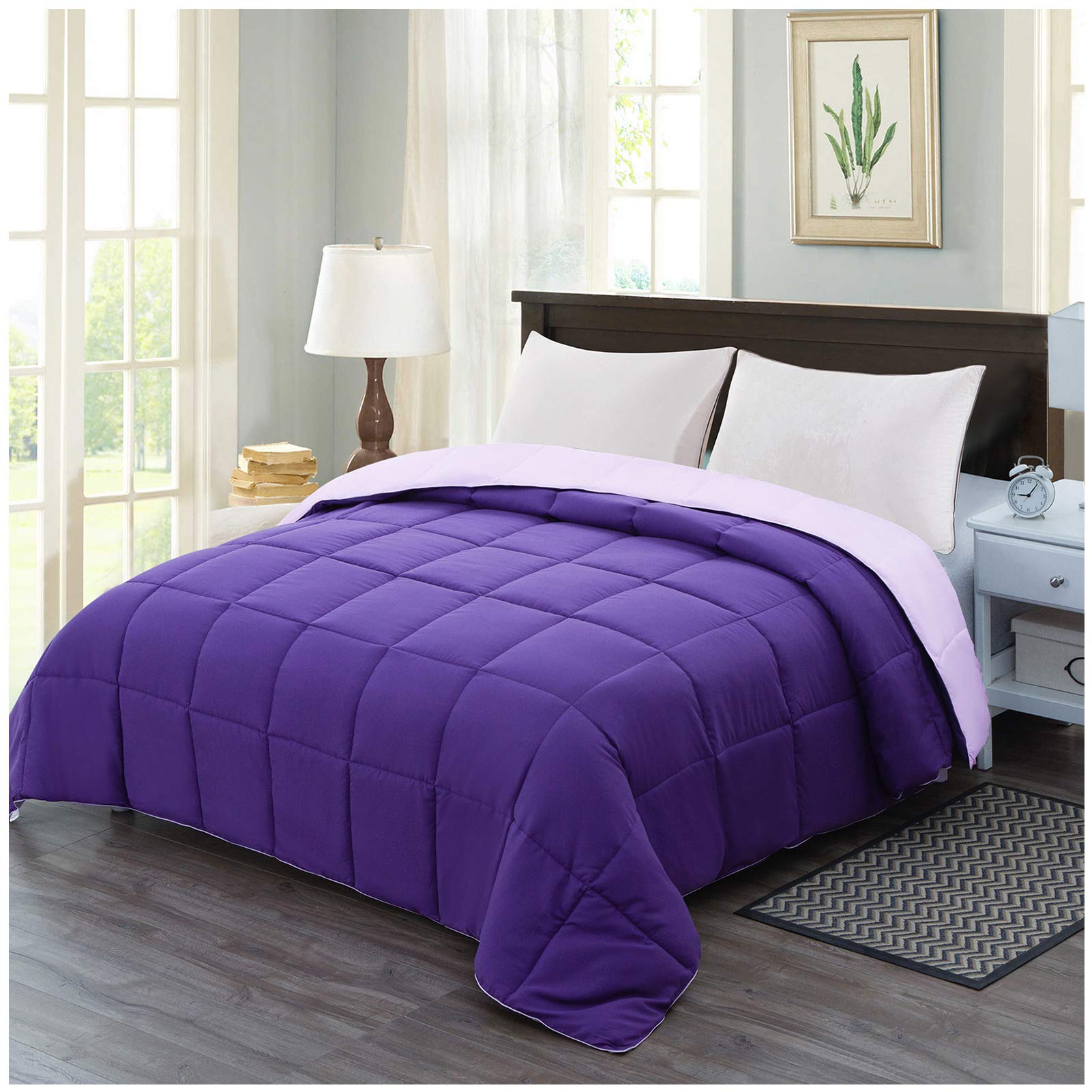 Homelike Moment Reversible Lightweight Comforter California King Purple All Season Down Alternative Bed Comforter Summer Duvet Insert Quilted Comforters Cal King Size Plum / Light Purple
