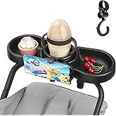 Universal Stroller Snack Tray, 4 in 1 Baby Stroller Tray Attachment | with Cups Phone Holder for Toddler Stroller, 360&deg; Rotation Universal Stroller Tray Compatible with Uppababy, Baby Jogger, etc