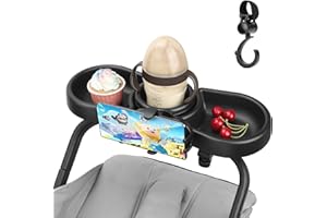 MYPIN Universal Stroller Snack Tray, 4 in 1 Stroller Tray Attachment with Cups Phone Holder for Baby Toddler Stroller, 360° Rotation Universal Stroller Tray Compatible with Uppababy, Baby Jogger, etc