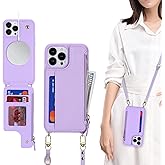 SailorTech for iPhone 13 Pro case with Credit Card Holder Phone Lanyard mag Safe for Women, fits iPhone 13 Pro Phone Leather Case with Zipper Wallet Compatible Wallet Case-Purple