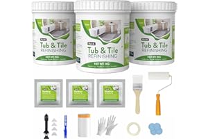 TENEE 105oz White Tub and Tile Paint, Low Odor Tub and Tile Refinishing Kit for Bathroom, Provides 150-180sq.ft Coverage with Semi-Gloss Finish, Bathtub Refinishing Kit for Kitchen, Shower, Sink, Fiberglass